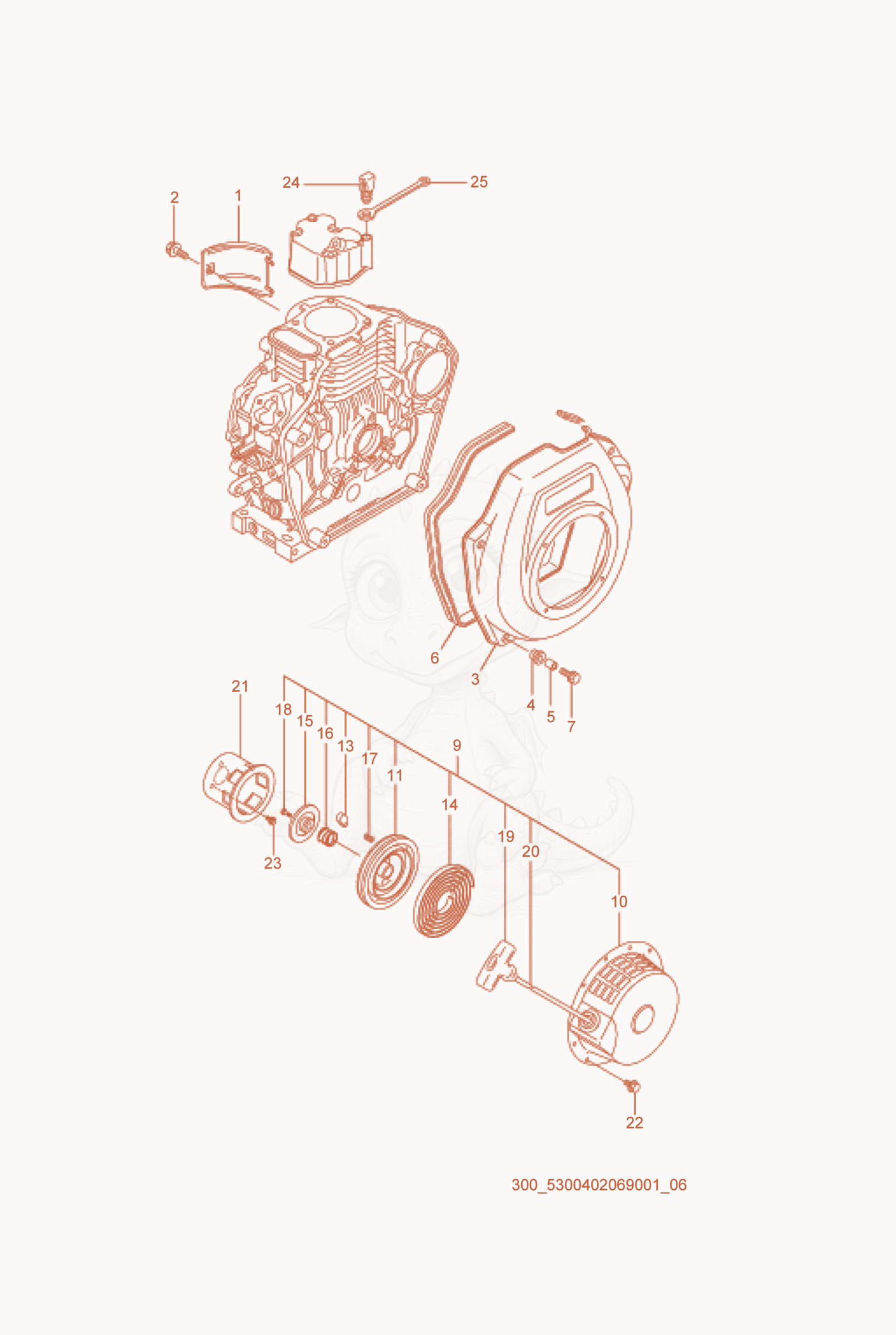 Despiece del Starting device de una máquina Wacker Neuson YD3.5, con globos numerados