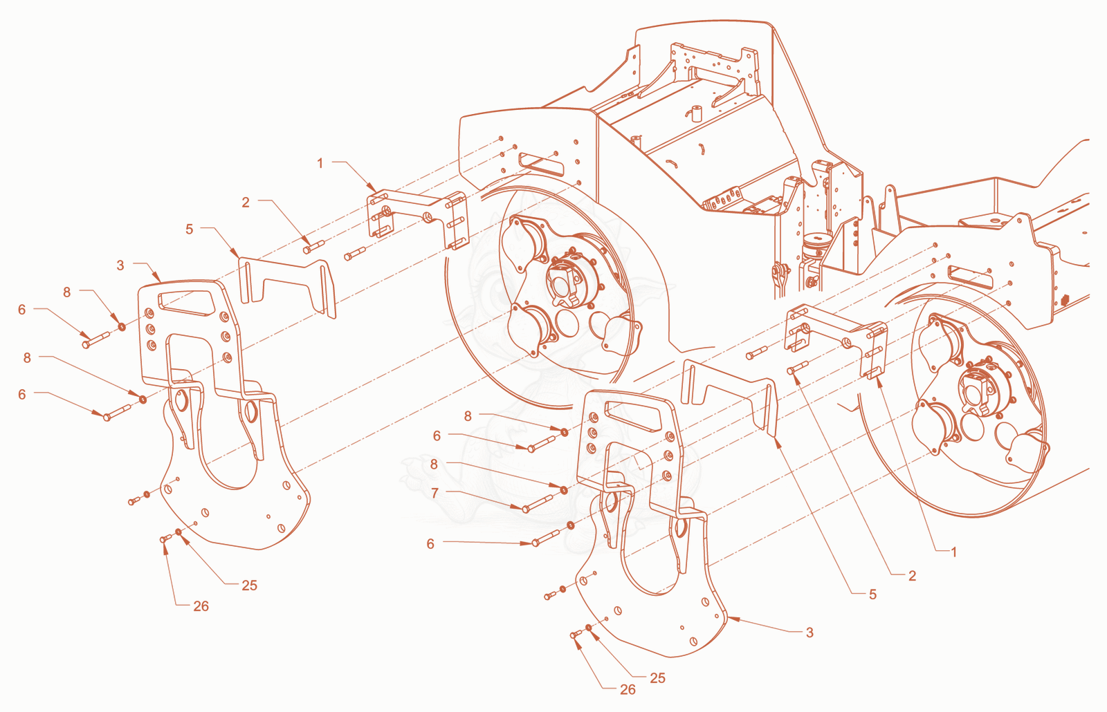 Exploded parts diagram of the mounting of a Wacker Neuson RD40-130, with numbered balloons