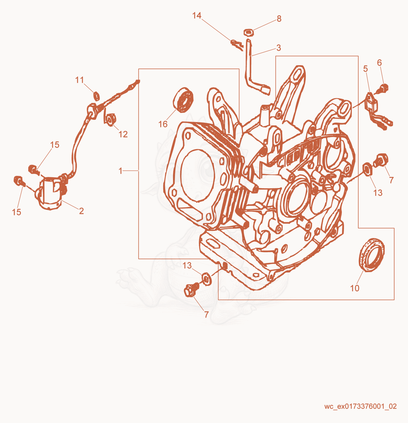 Exploded parts diagram of the Cylinder cpl. of a Wacker Neuson GP3800A, with numbered balloons