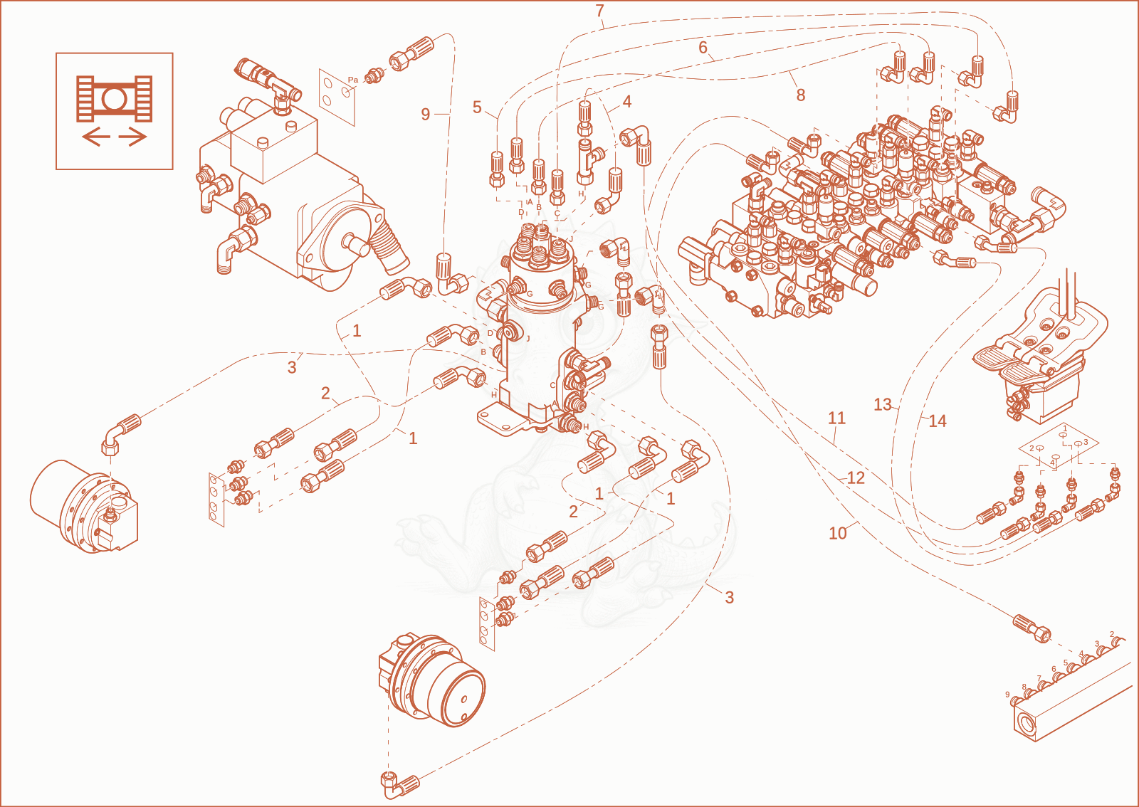 Exploded parts diagram of the TRAVEL MOTOR INSTALLATION (OPTION) of a Wacker Neuson ET18, with numbered balloons