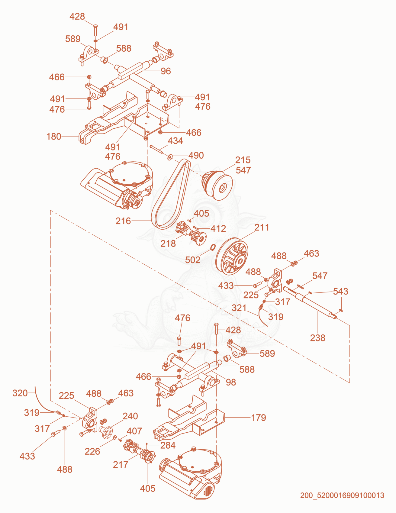 Exploded parts diagram of the Drive cpl. of a Wacker Neuson CRT48-35V-PS, with numbered balloons