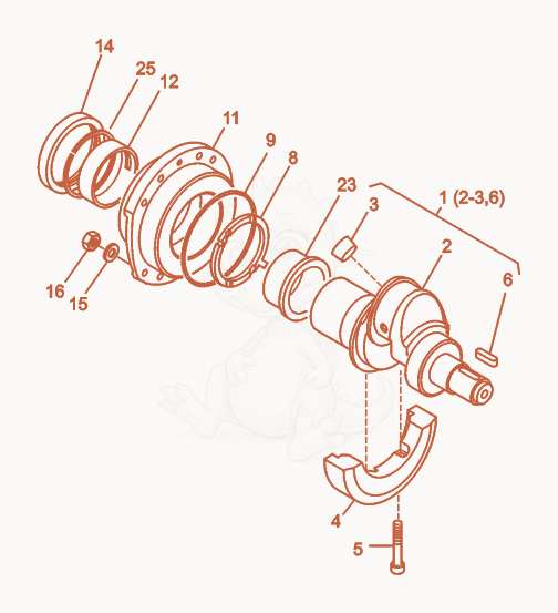 Despiece del Crankshaft de una máquina Wacker Neuson RD7H-ESEU, con globos numerados