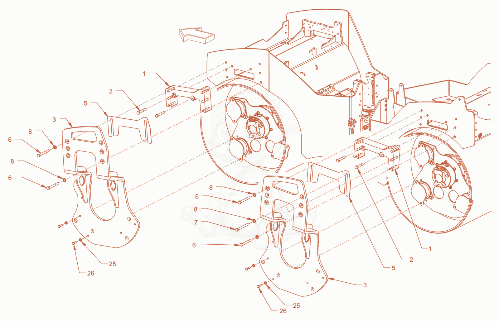 Exploded parts diagram of the suspension (smooth roller drum) of a Wacker Neuson RD40-130OUS, with numbered balloons