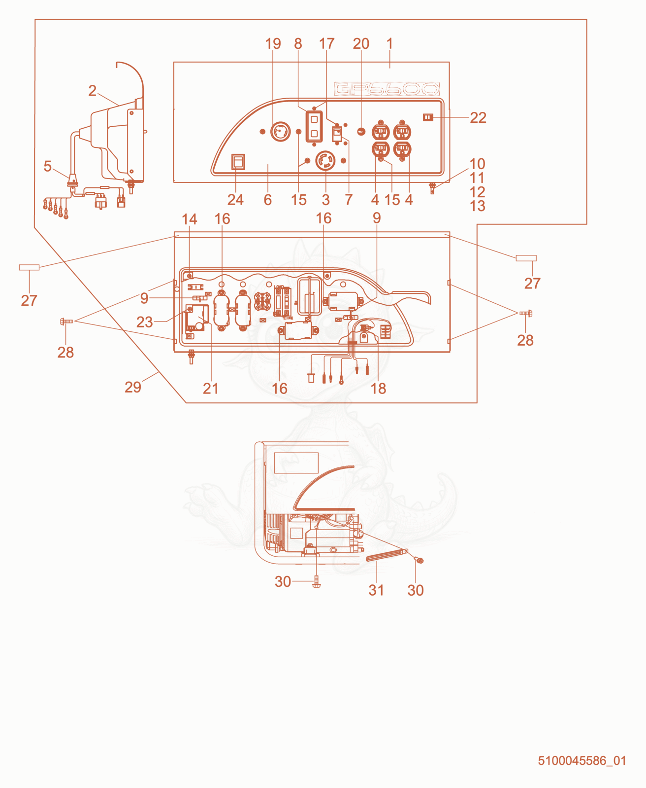 Exploded parts diagram of the Control Box cpl. of a Wacker Neuson GP6600A, with numbered balloons