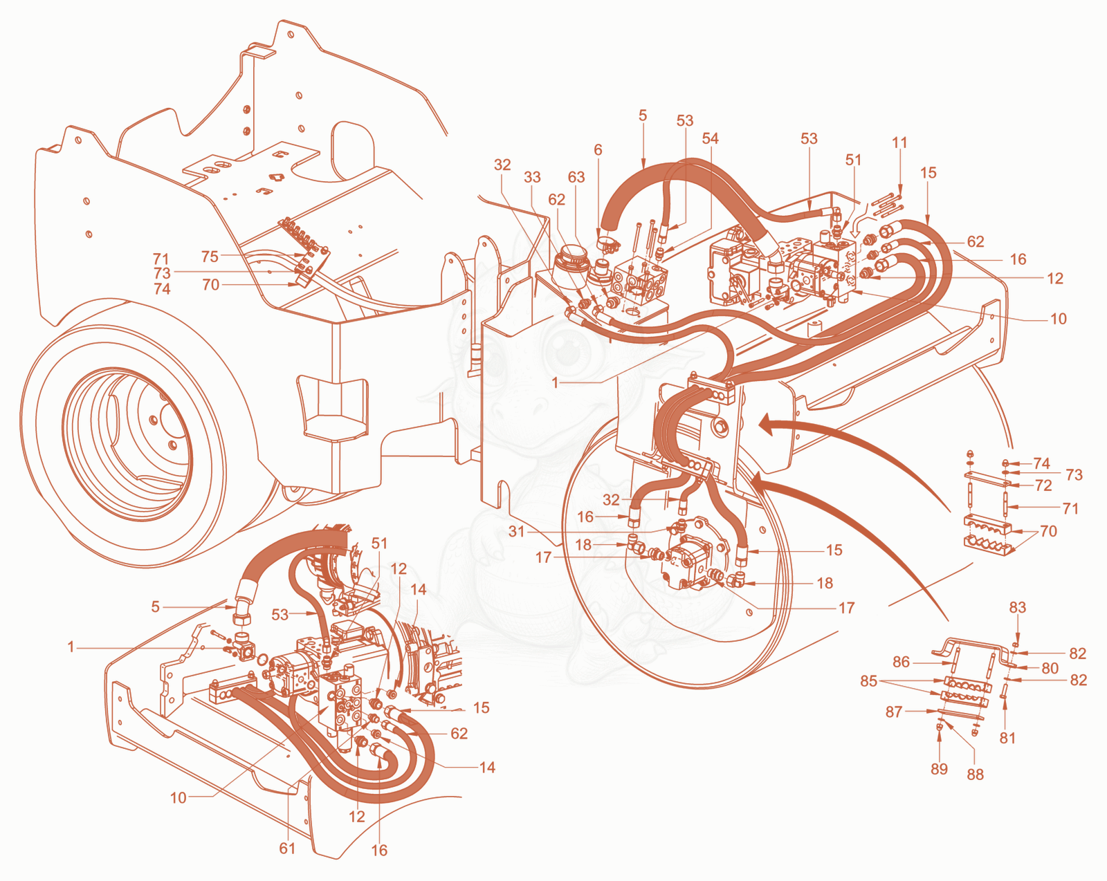 Exploded parts diagram of the vibration drive of a Wacker Neuson RD28-120CCN, with numbered balloons
