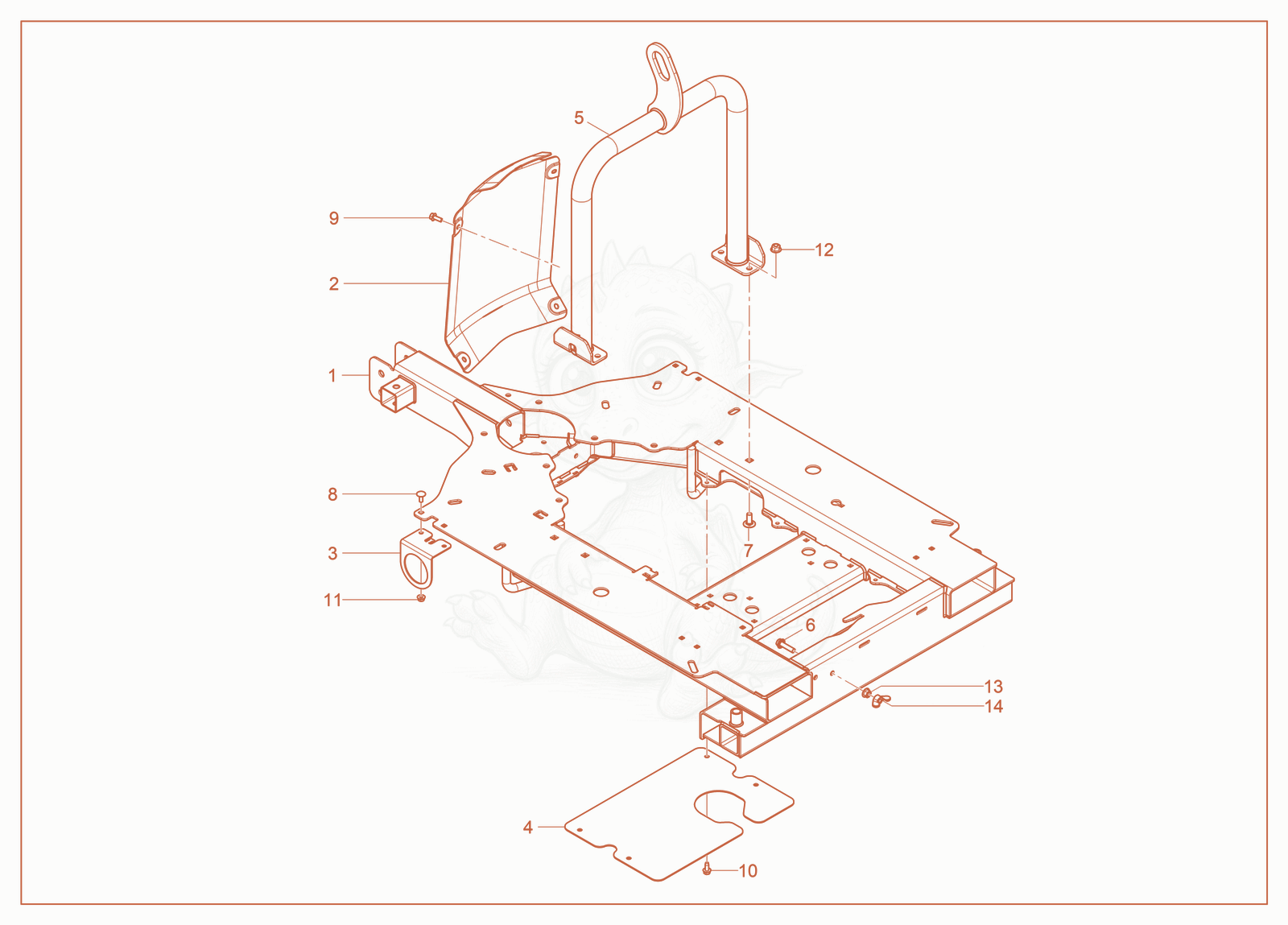 Exploded parts diagram of the Trailer Frame of a Wacker Neuson LTT6, with numbered balloons