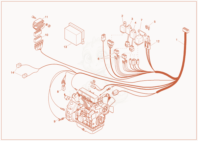 Exploded parts diagram of the ELECTRICAL INSTALLATION ENGINE of a Wacker Neuson LS750/1002, with numbered balloons