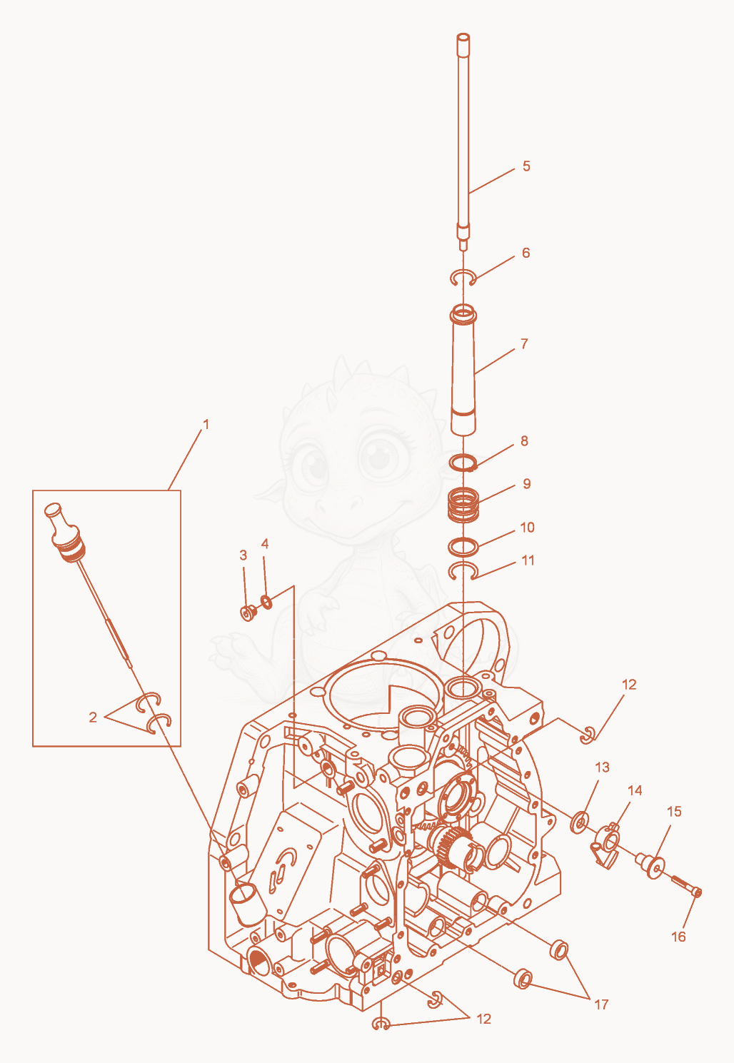 Exploded parts diagram of the Crankcase-Dipstick of a Wacker Neuson DPU5045H, with numbered balloons