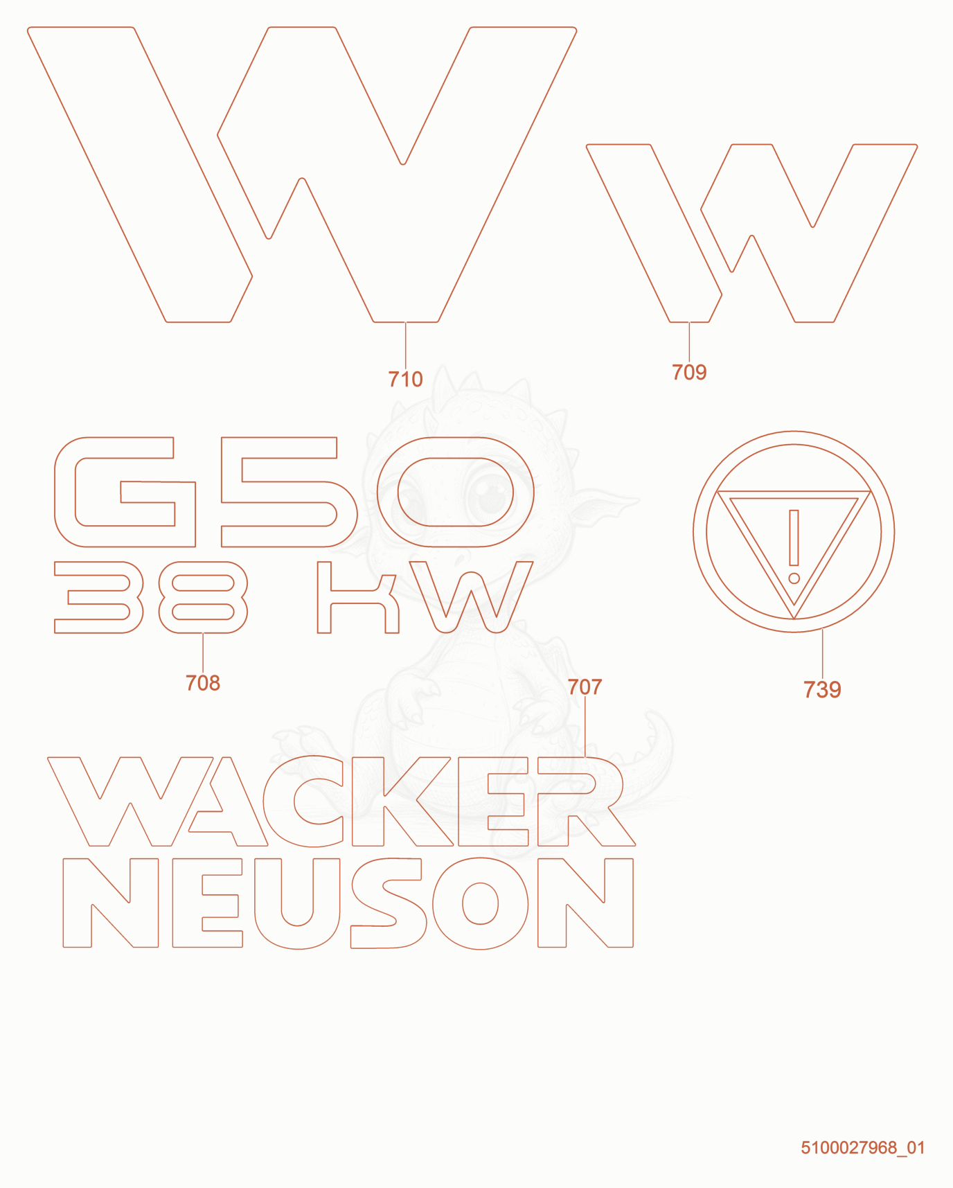 Exploded parts diagram of the Labels of a Wacker Neuson G50, with numbered balloons
