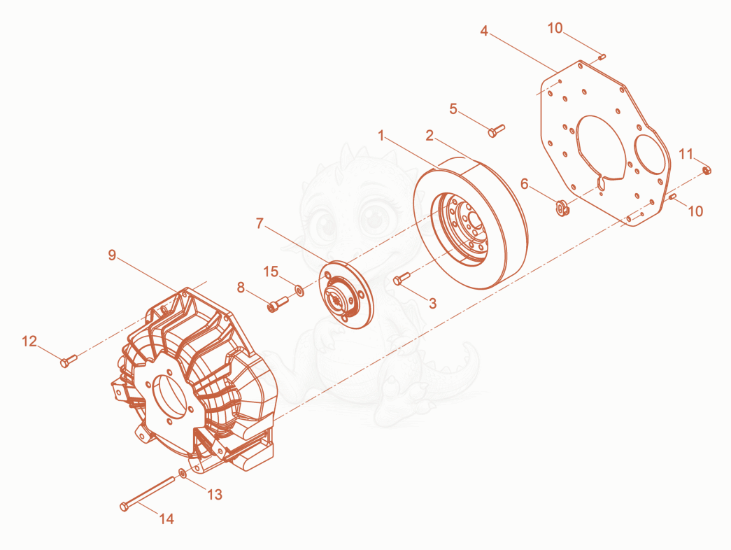 Despiece del Fly wheel de una máquina Wacker Neuson DPU90LEC770US, con globos numerados