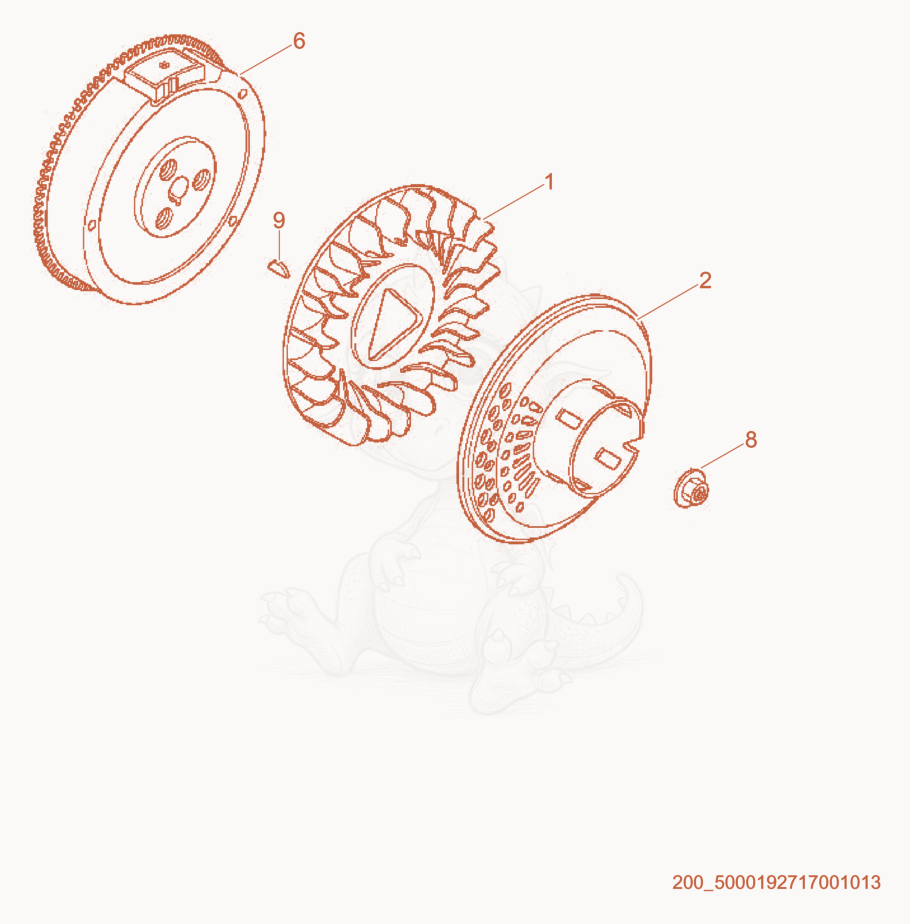 Despiece del Flywheel cpl. de una máquina Wacker Neuson CT48-13A-V, con globos numerados
