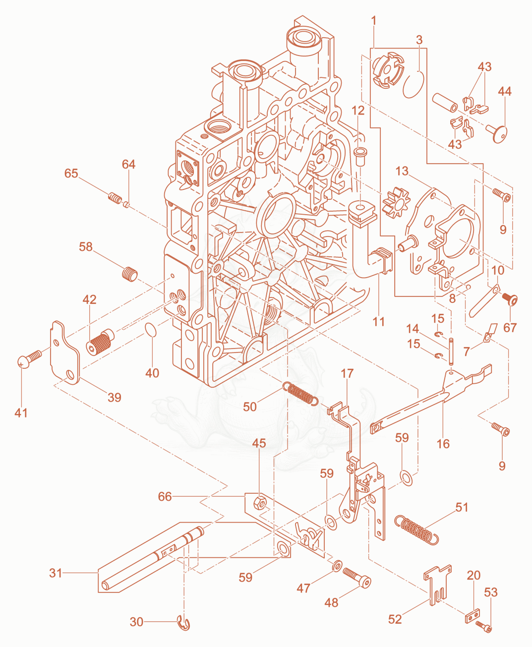 Exploded parts diagram of the Oil pump, Governor,Adjustment R.P.M. of a Wacker Neuson DPS1850HASPHALT, with numbered balloons