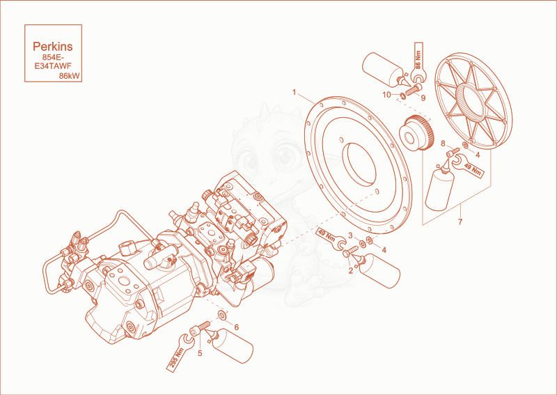 Despiece del HYDRAULIC PUMP DRIVE (Option) de una máquina Wacker Neuson EW100, con globos numerados