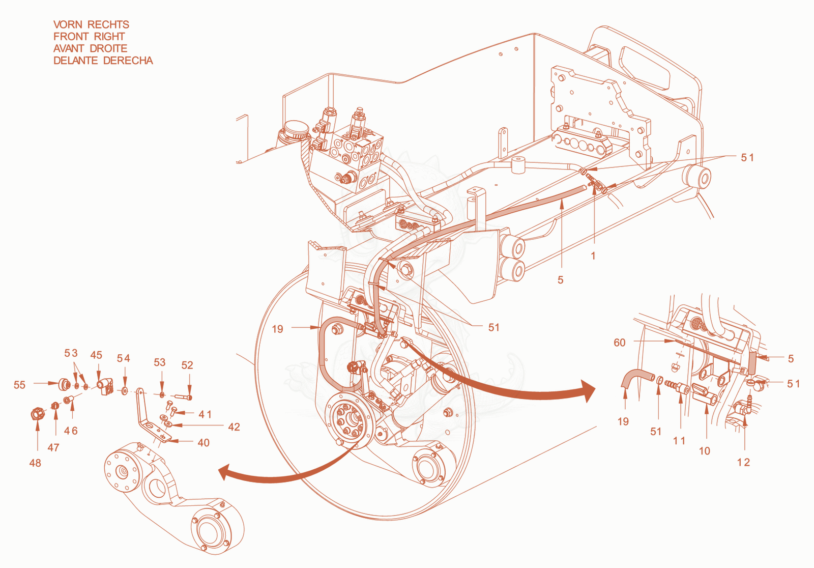 Exploded parts diagram of the sprinkling of a Wacker Neuson RD28-120DPF, with numbered balloons