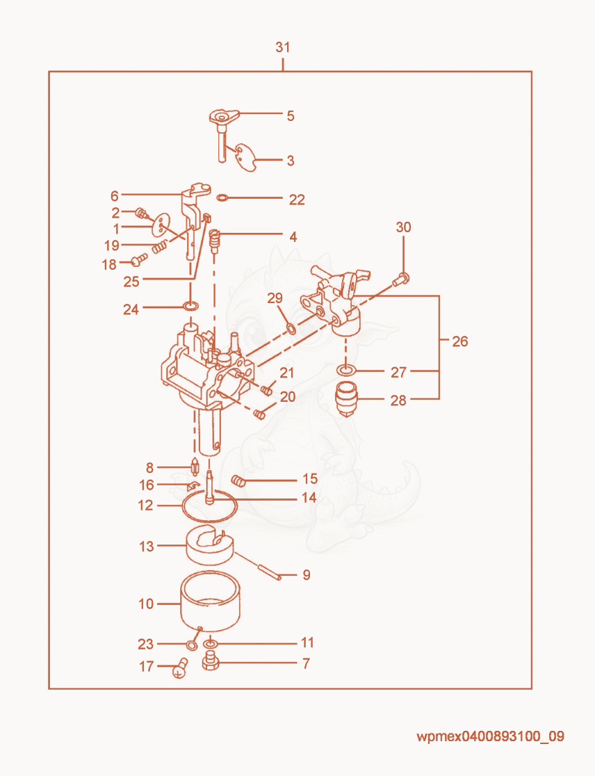 Exploded parts diagram of the Carburetor cpl. of a Wacker Neuson VPR70, with numbered balloons