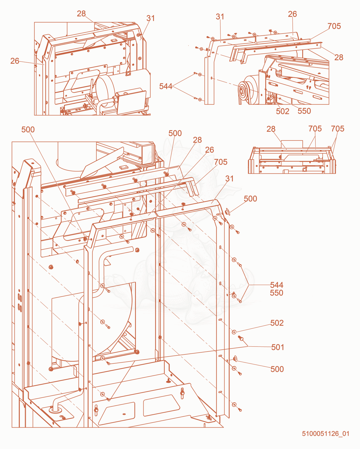 Exploded parts diagram of the Blower housing of a Wacker Neuson HI1000, with numbered balloons