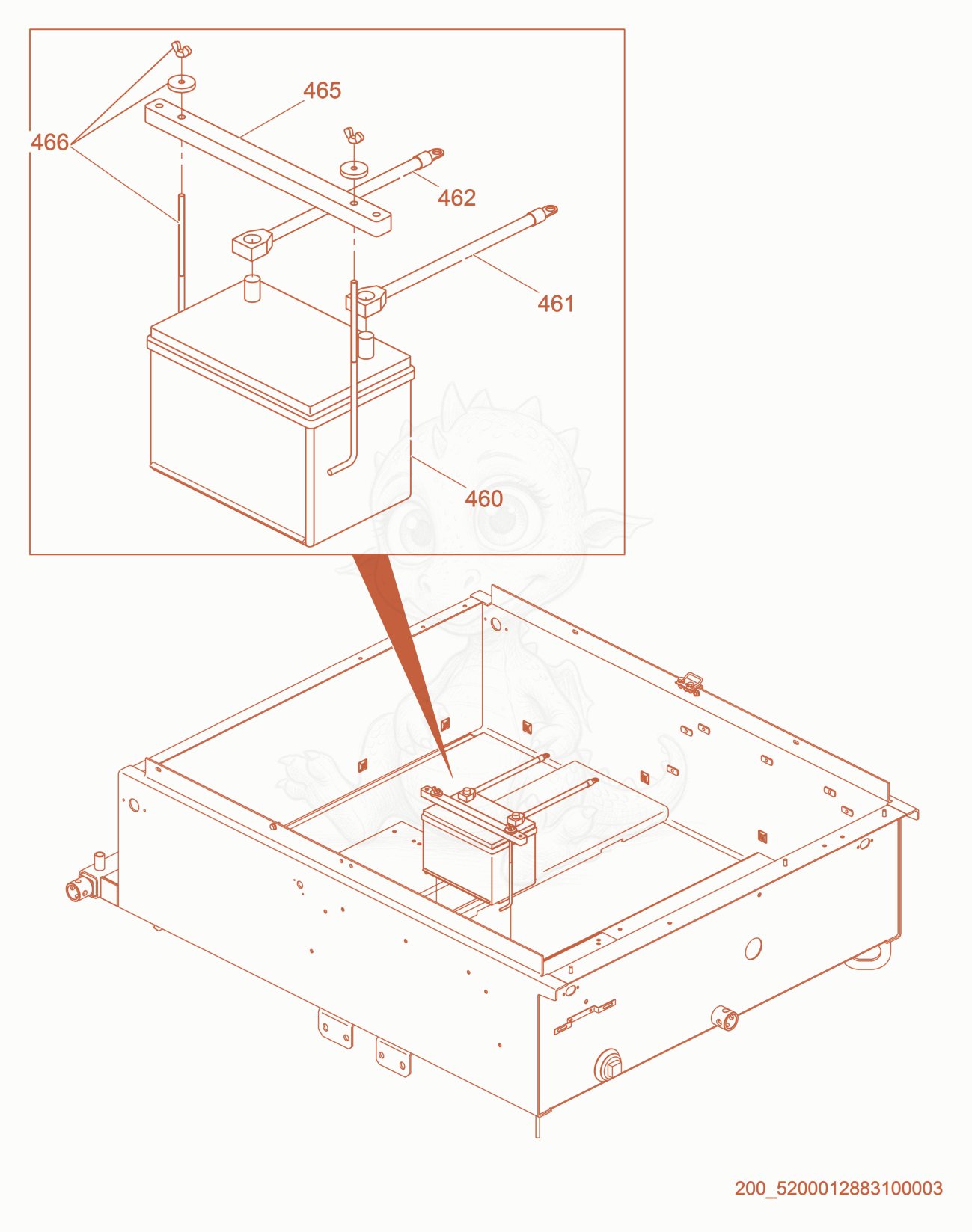 Exploded parts diagram of the Battery of a Wacker Neuson LTW6K-VS, with numbered balloons