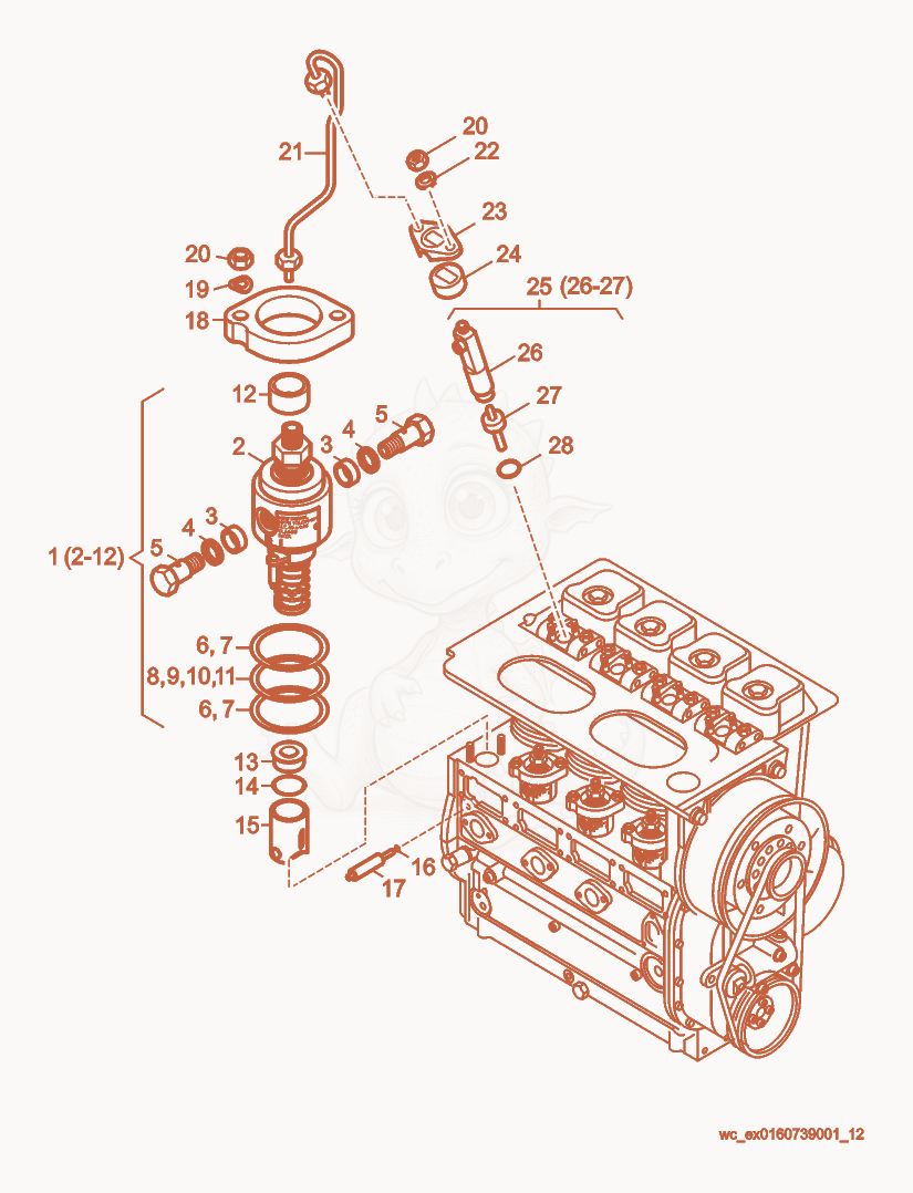 Exploded parts diagram of the Injection Pump of a Wacker Neuson RD25, with numbered balloons
