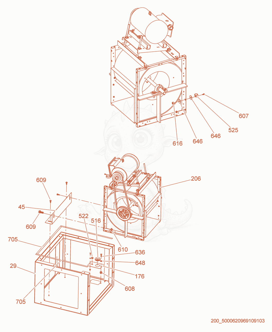 Exploded parts diagram of the Inlet Box of a Wacker Neuson HI750D, with numbered balloons