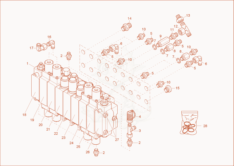 Exploded parts diagram of the control block of a Wacker Neuson 1402RD, with numbered balloons