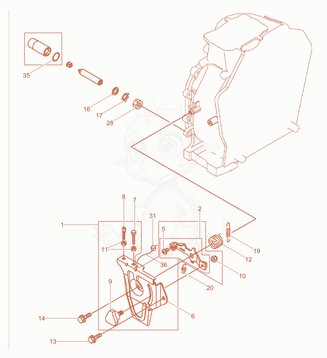 Exploded parts diagram of the Governor of a Wacker Neuson DPU45YEHUS, with numbered balloons