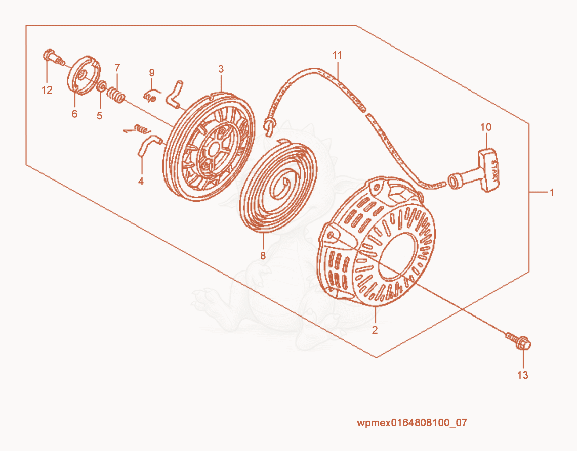 Exploded parts diagram of the Starter cpl. of a Wacker Neuson WP1540AW, with numbered balloons