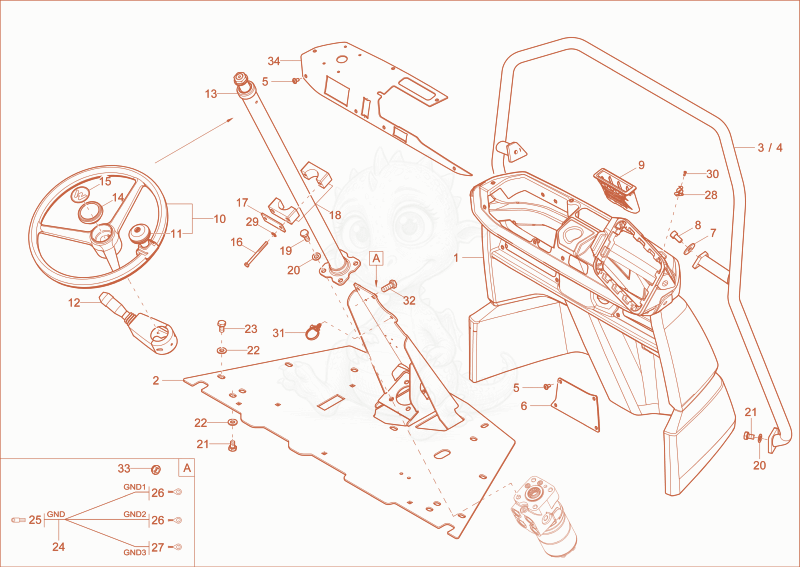 Exploded parts diagram of the pilot stand of a Wacker Neuson DW60-2, with numbered balloons