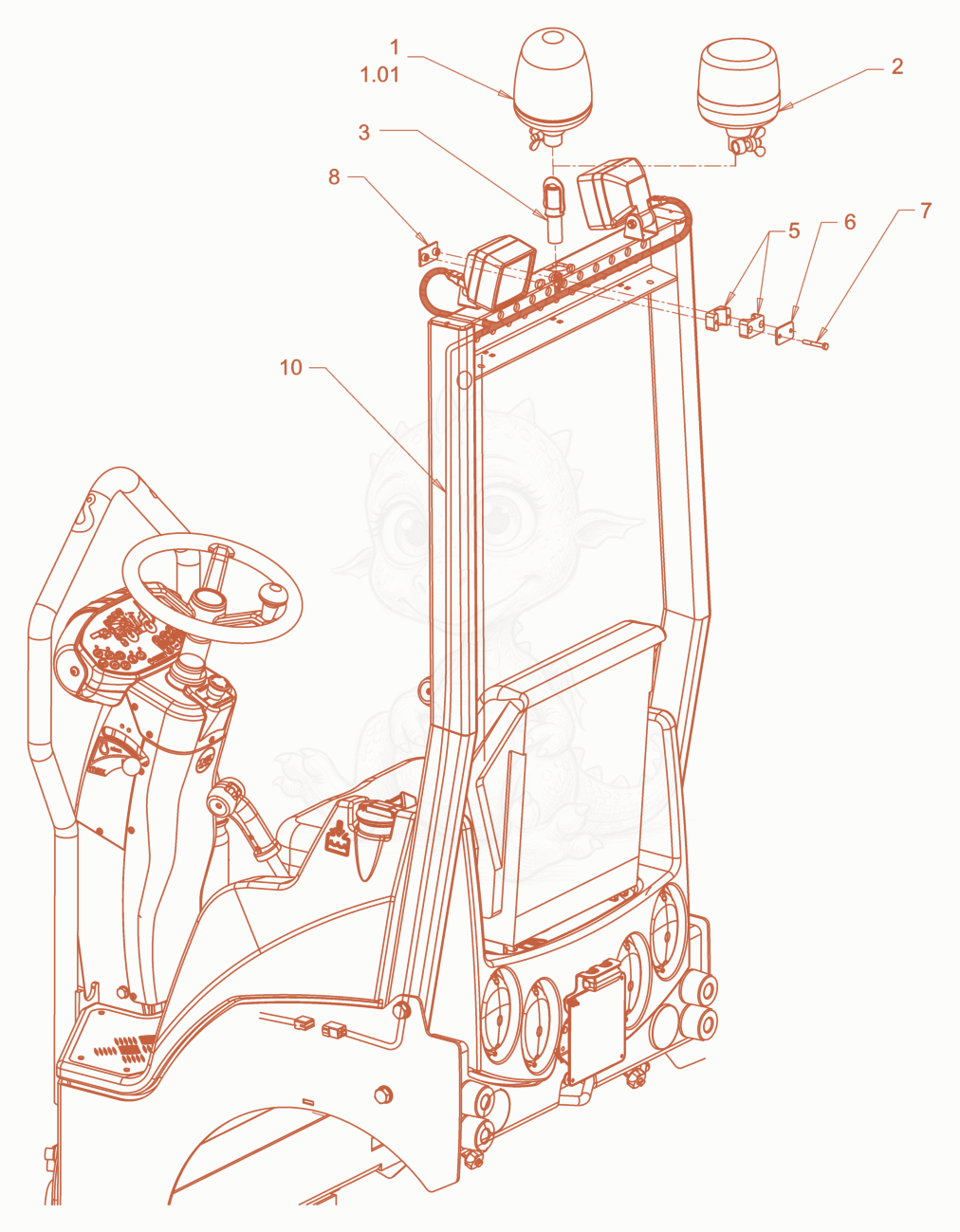 Exploded parts diagram of the rotary beacon of a Wacker Neuson RD18-100.3, with numbered balloons