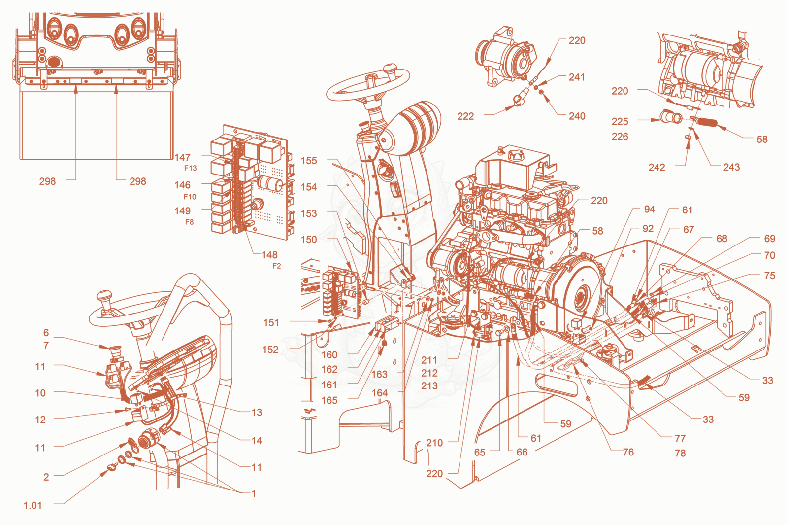Exploded parts diagram of the electrical system of a Wacker Neuson RD24-100O.3, with numbered balloons