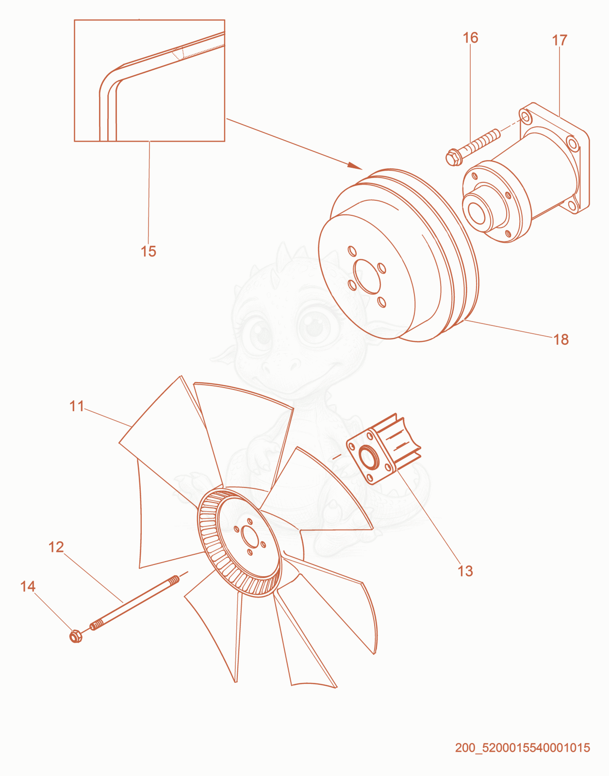 Exploded parts diagram of the Fan/Belt of a Wacker Neuson G95, with numbered balloons