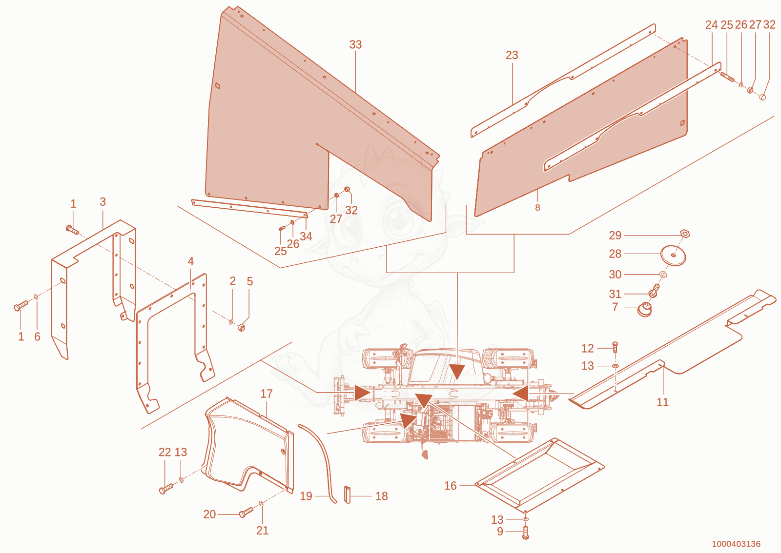 Exploded parts diagram of the cover of a Wacker Neuson TH942(416-29), with numbered balloons