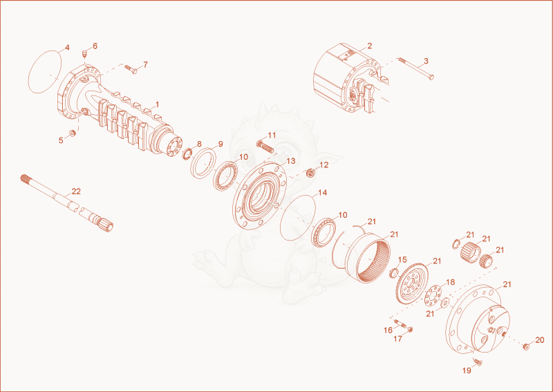 Exploded parts diagram of the AXLE CASE, WHEEL HUB (REAR AXLE) of a Wacker Neuson 6001, with numbered balloons