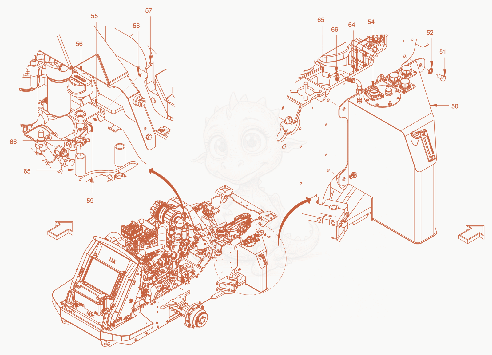 Exploded parts diagram of the hydraulic oil tank of a Wacker Neuson RC110P, with numbered balloons