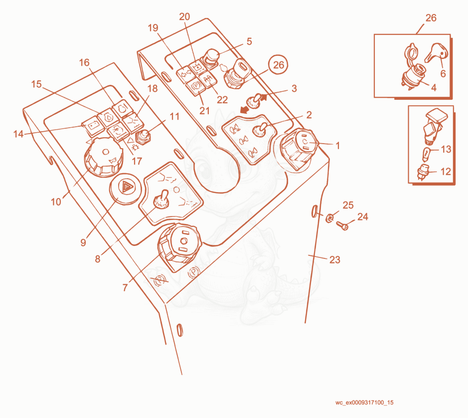 Exploded parts diagram of the Instruments Panel of a Wacker Neuson RD25, with numbered balloons