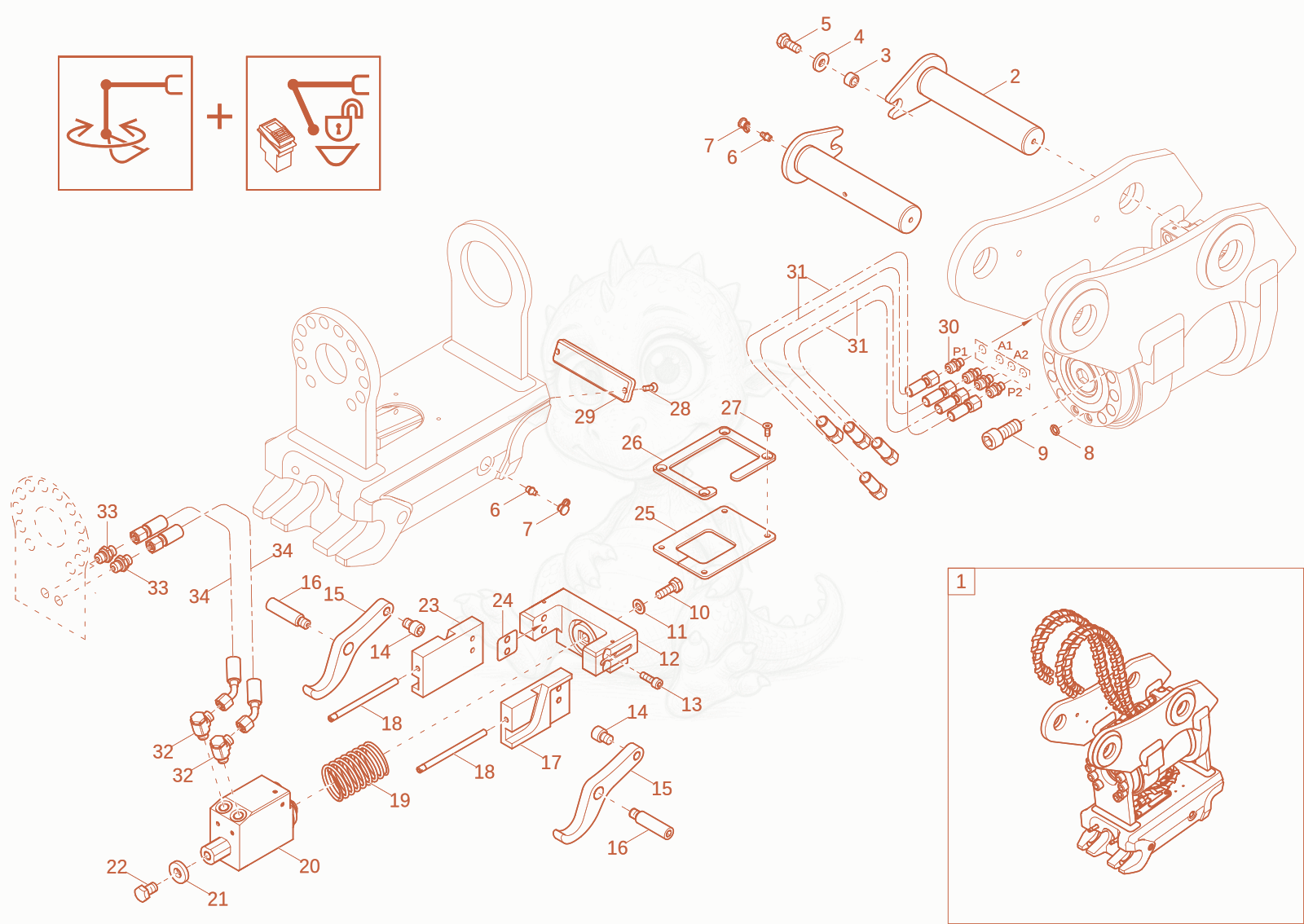 Exploded parts diagram of the Easy Lock Powertlit (Option) of a Wacker Neuson ET42, with numbered balloons
