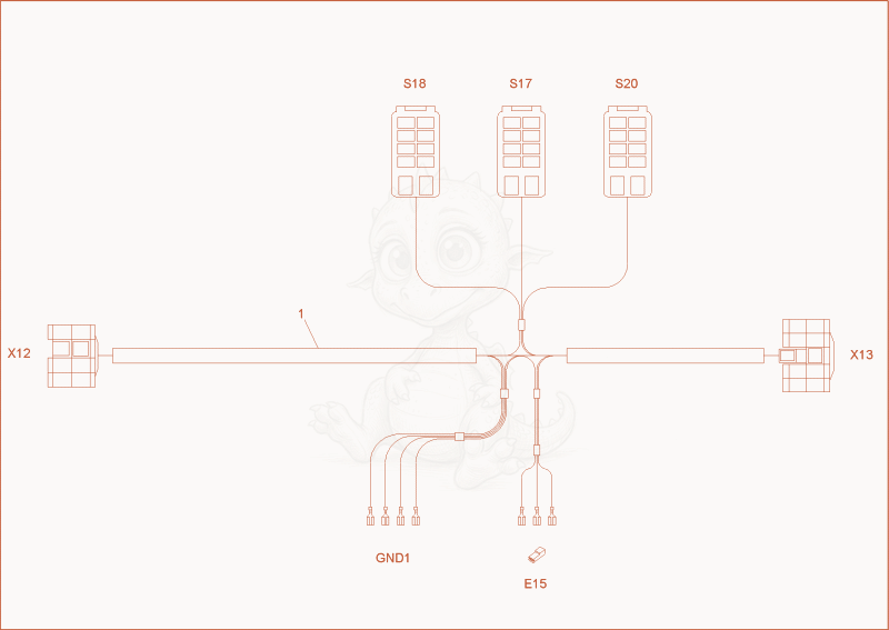 Despiece del wiring harness cabin de una máquina Wacker Neuson 38Z3, con globos numerados