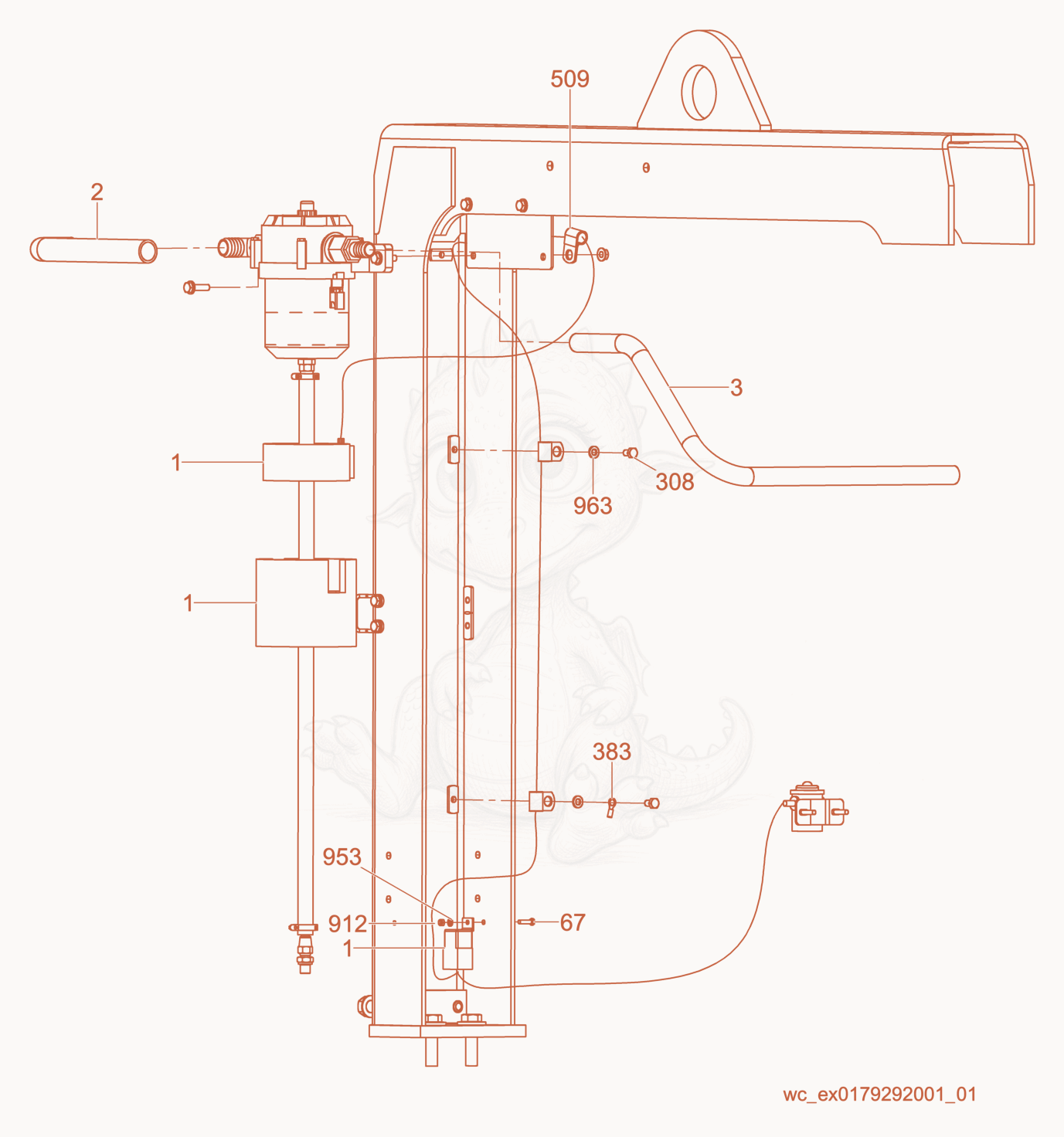 Exploded parts diagram of the Option-Racor Heater of a Wacker Neuson G240, with numbered balloons