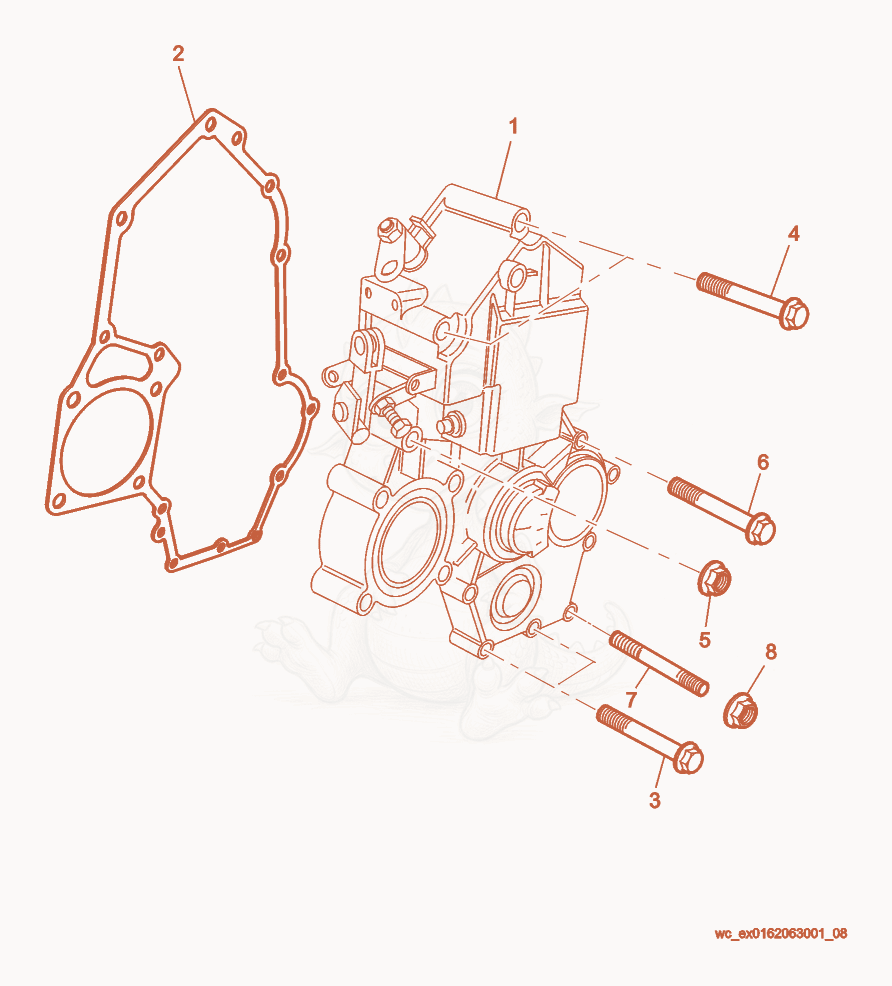 Exploded parts diagram of the Timing Cover of a Wacker Neuson RD27-120, with numbered balloons