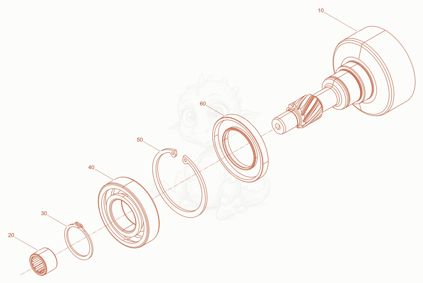 Exploded parts diagram of the Clutch drum WM80 of a Wacker Neuson KMAT, with numbered balloons