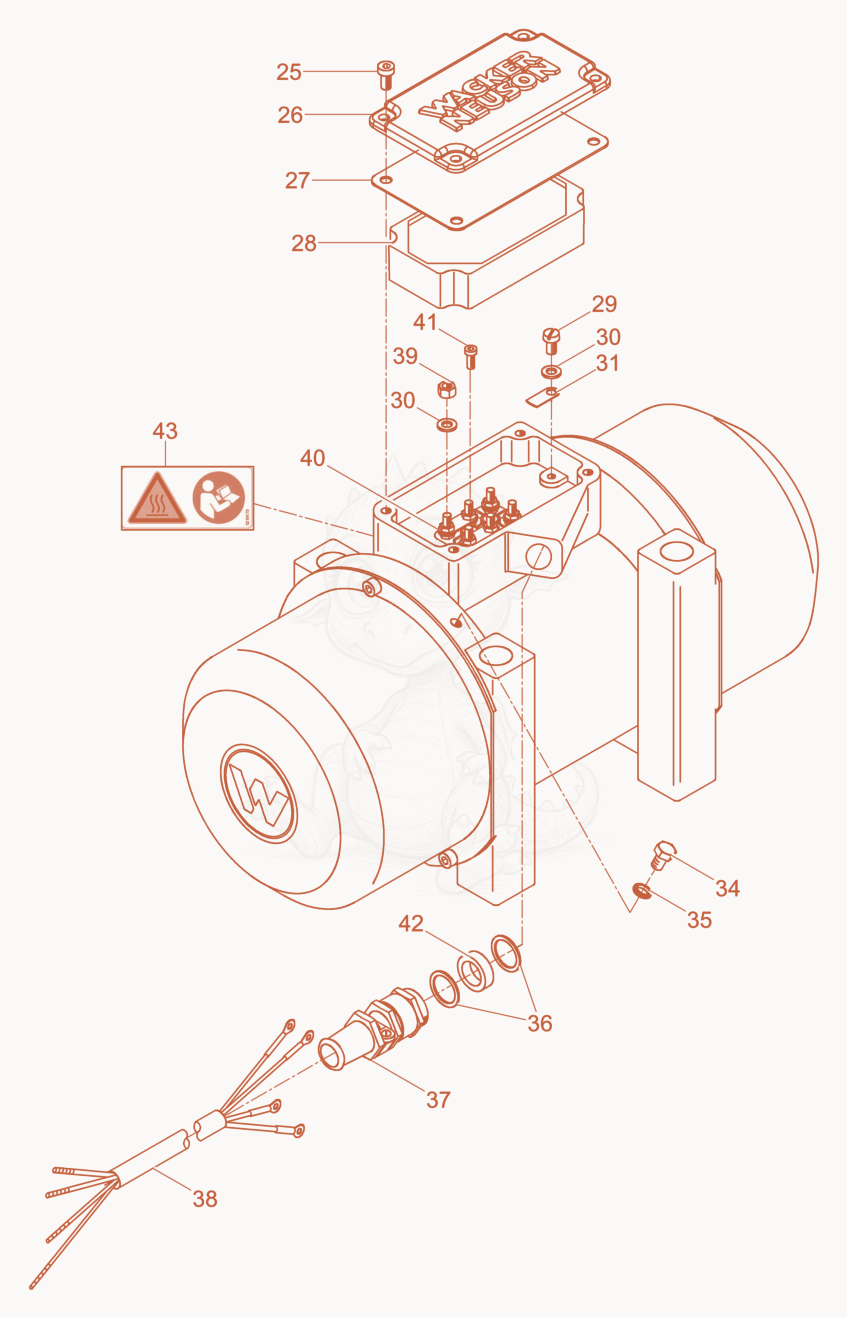 Exploded parts diagram of the External Vibrator cpl. of a Wacker Neuson AR54/3/500, with numbered balloons