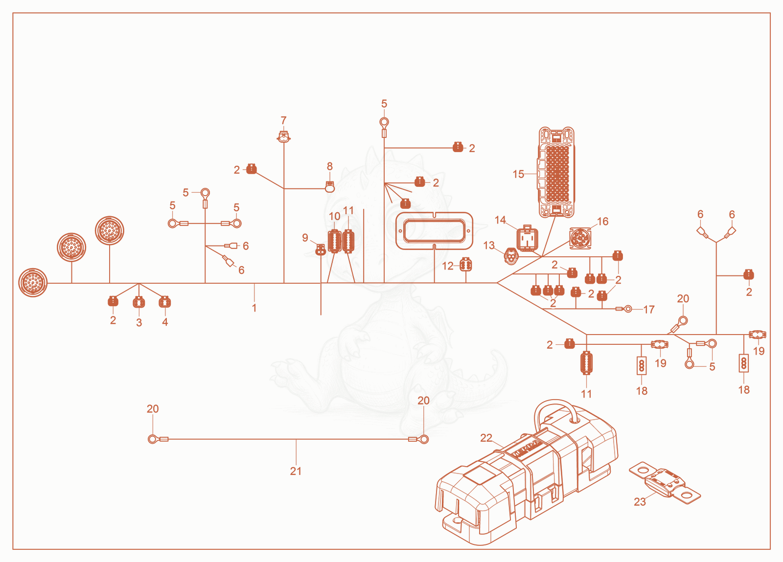 Despiece del Wire Harness Chassis, Engine de una máquina Wacker Neuson ST31(S05-6), con globos numerados