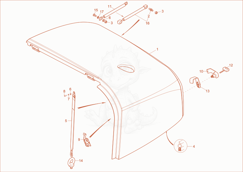 Exploded parts diagram of the tank cover of a Wacker Neuson 14504, with numbered balloons
