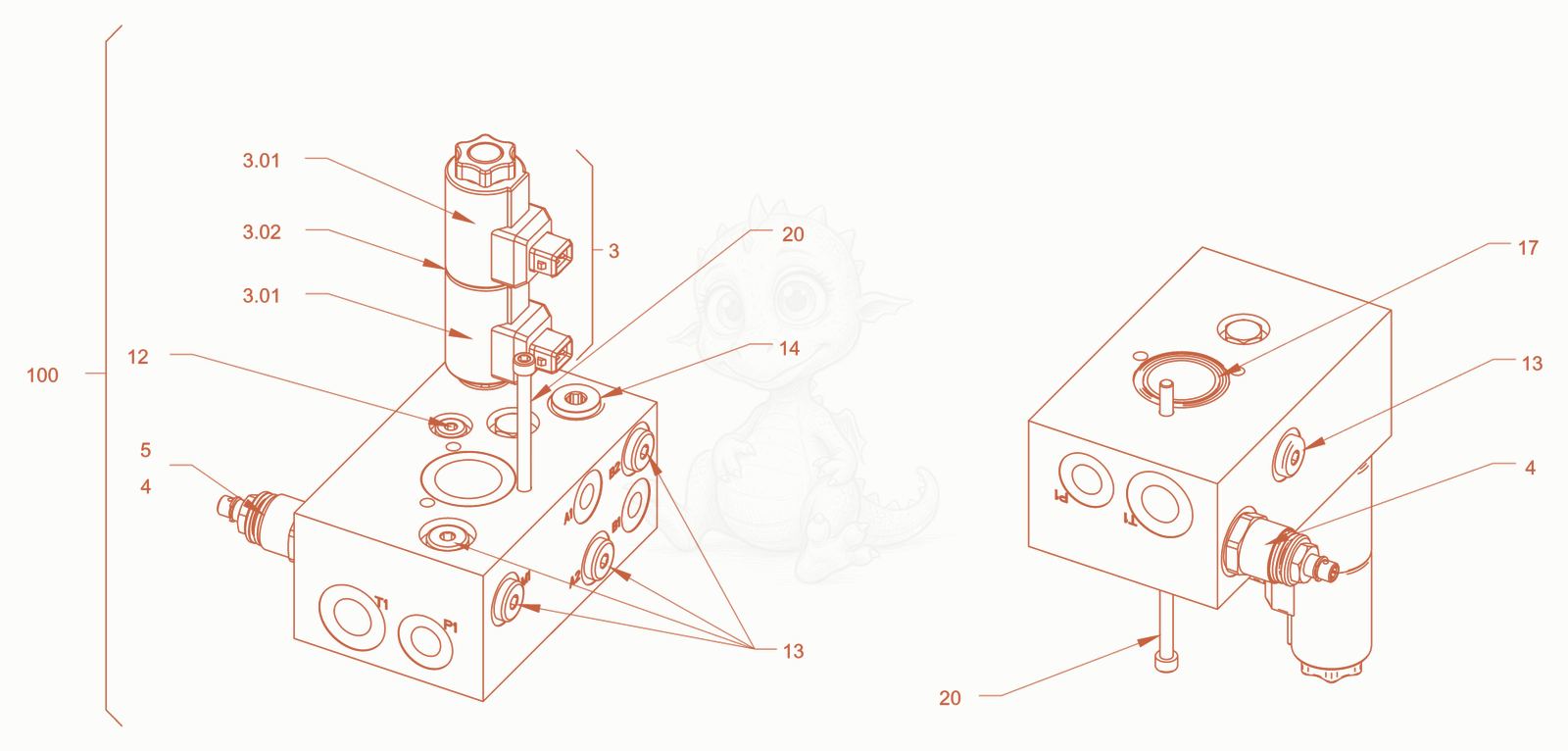 Exploded parts diagram of the valve block of a Wacker Neuson RD28-120DPF, with numbered balloons