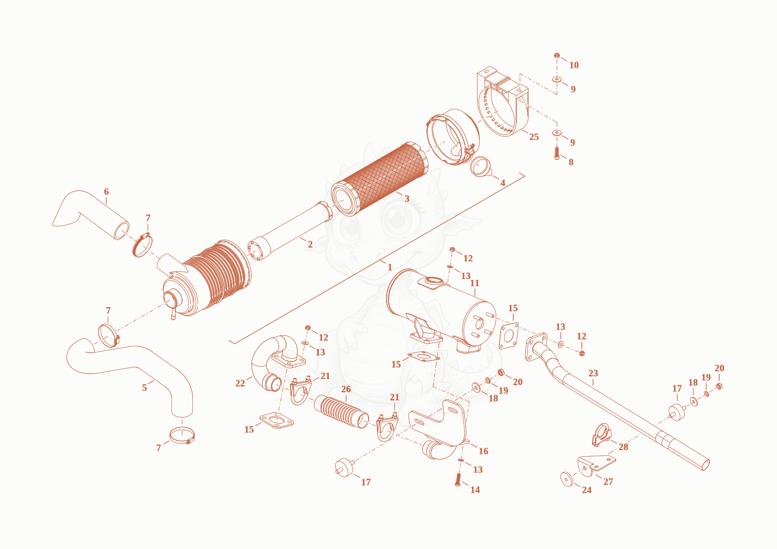 Exploded parts diagram of the SP Exhaust Components of a Wacker Neuson TH412, with numbered balloons