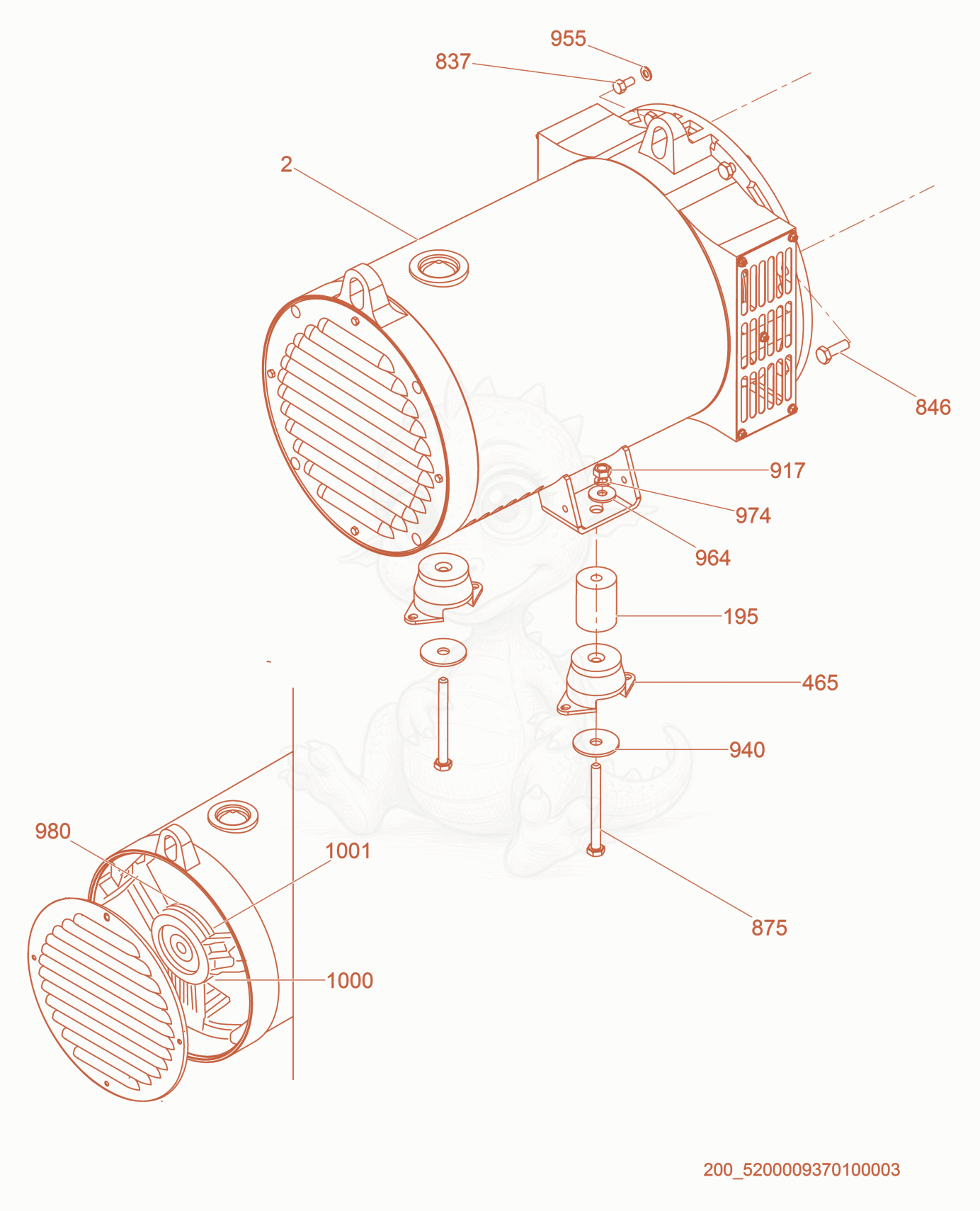 Exploded parts diagram of the Generator Mount cpl. of a Wacker Neuson G25, with numbered balloons