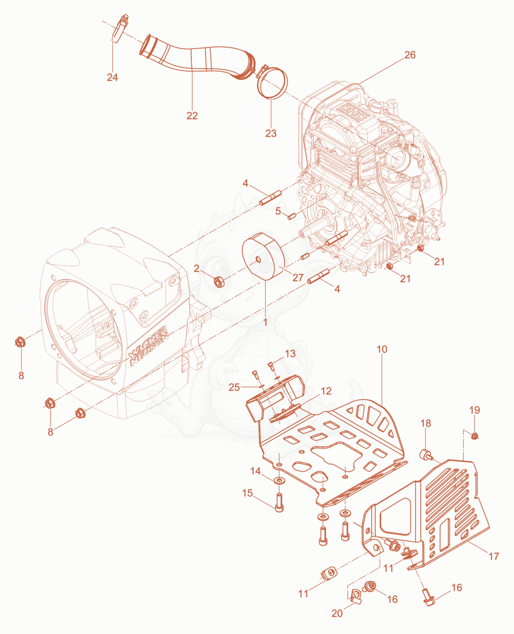 Exploded parts diagram of the Mounting Parts Engine of a Wacker Neuson BS60-4AS11INUS, with numbered balloons