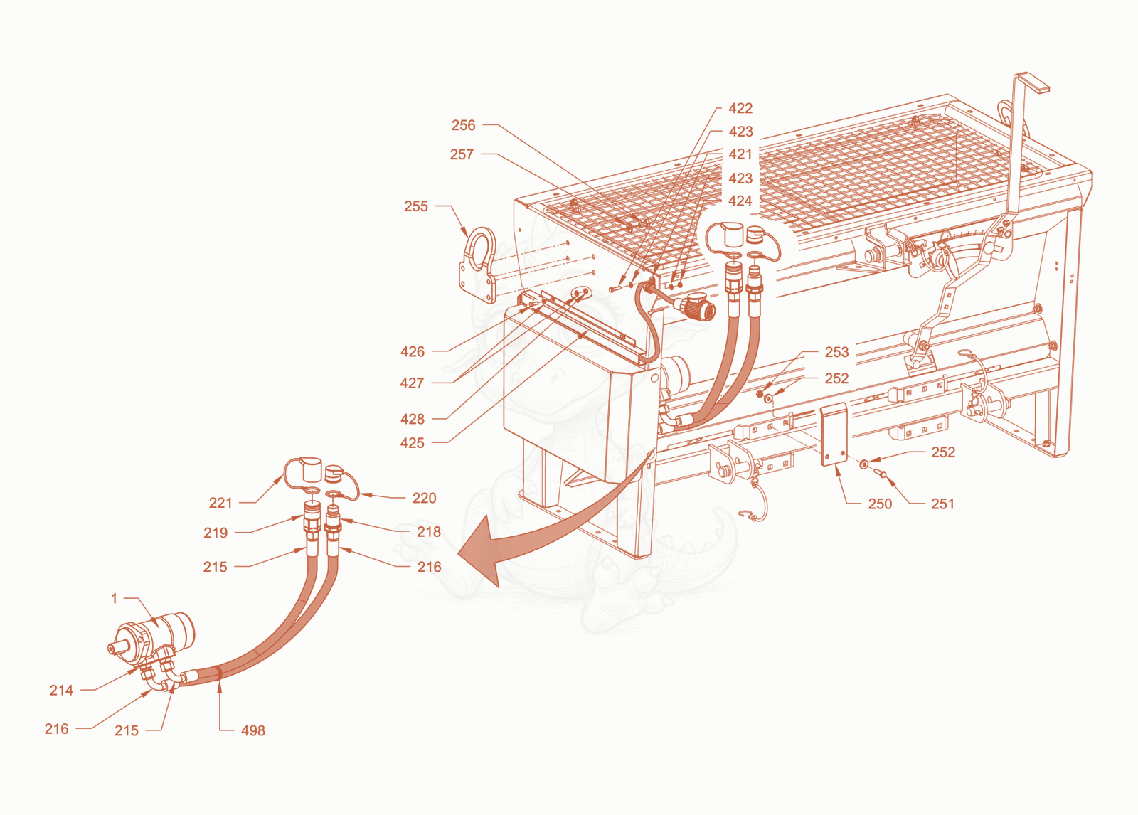 Exploded parts diagram of the chip spreader of a Wacker Neuson RD24-100C.3, with numbered balloons