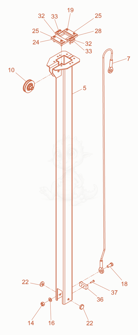 Exploded parts diagram of the light pole 5 of a Wacker Neuson LTN5YUK, with numbered balloons