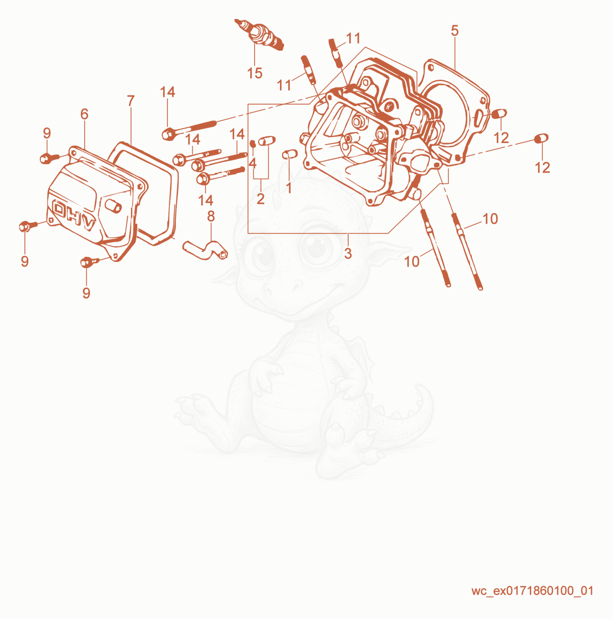 Exploded parts diagram of the Cylinder Head of a Wacker Neuson GV2500A, with numbered balloons