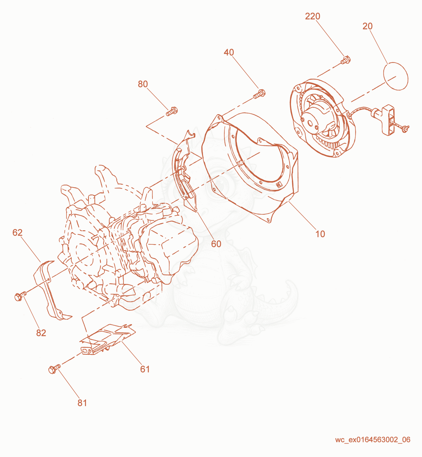 Despiece del Blower Housing de una máquina Wacker Neuson GP2600, con globos numerados